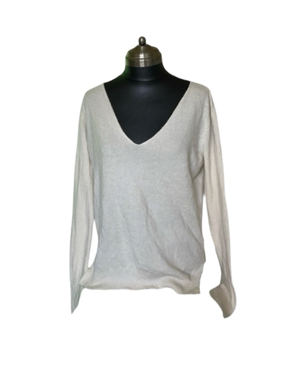 White cream v shape sweater white cream thin cashmere wool mix fibers
